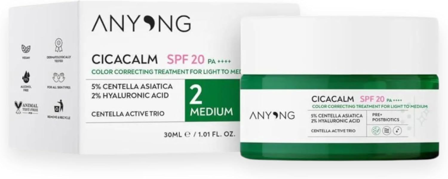Anyong Cica Tiger Grass Ton Eşitleyici Ve Kızarıklık Karşıtı Krem Medium 20 Spf 30 ml Orta Cilt Tonları