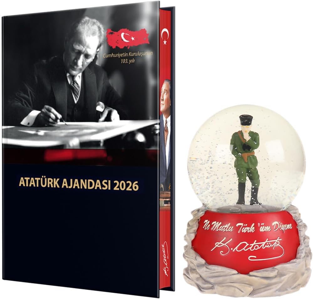 2026 Atatürk Ciltli Ajanda ve Müzkli ve Işıklı İzmir Marşı Kar Küresi