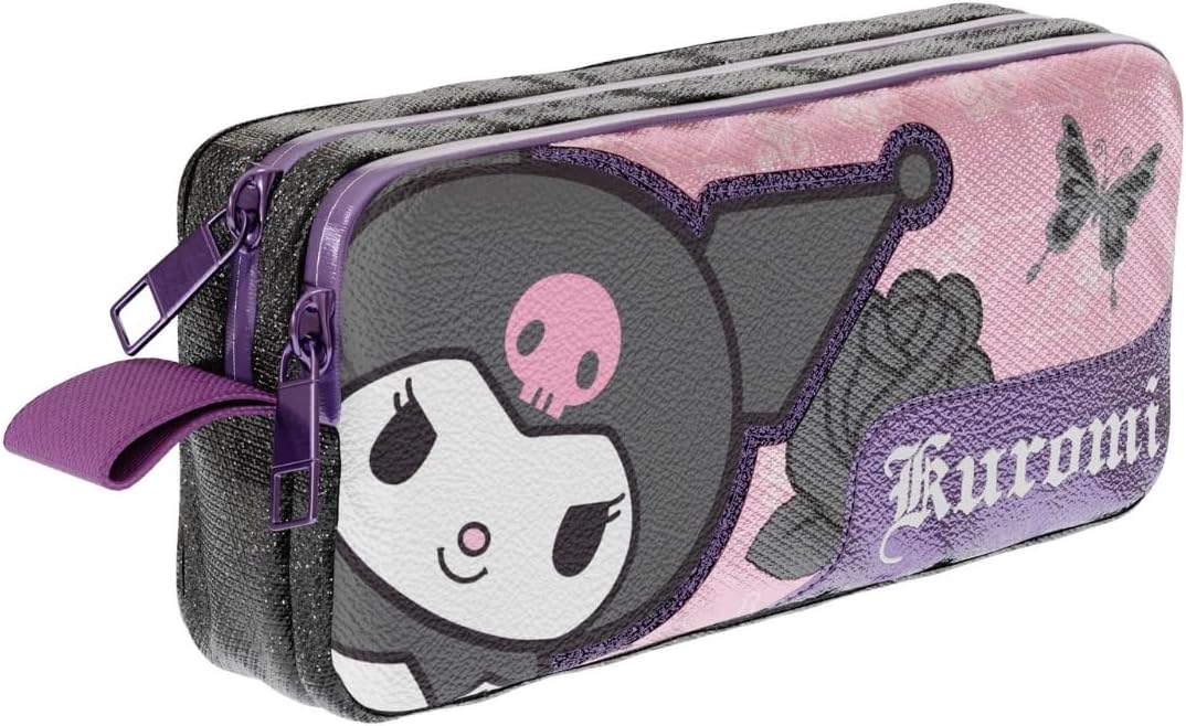 Temalı Lisanslı Mat Okul Kalem Kutusu Çift Bölmeli Çocuk Bez Kalem Çantası (Siyah-Pembe)