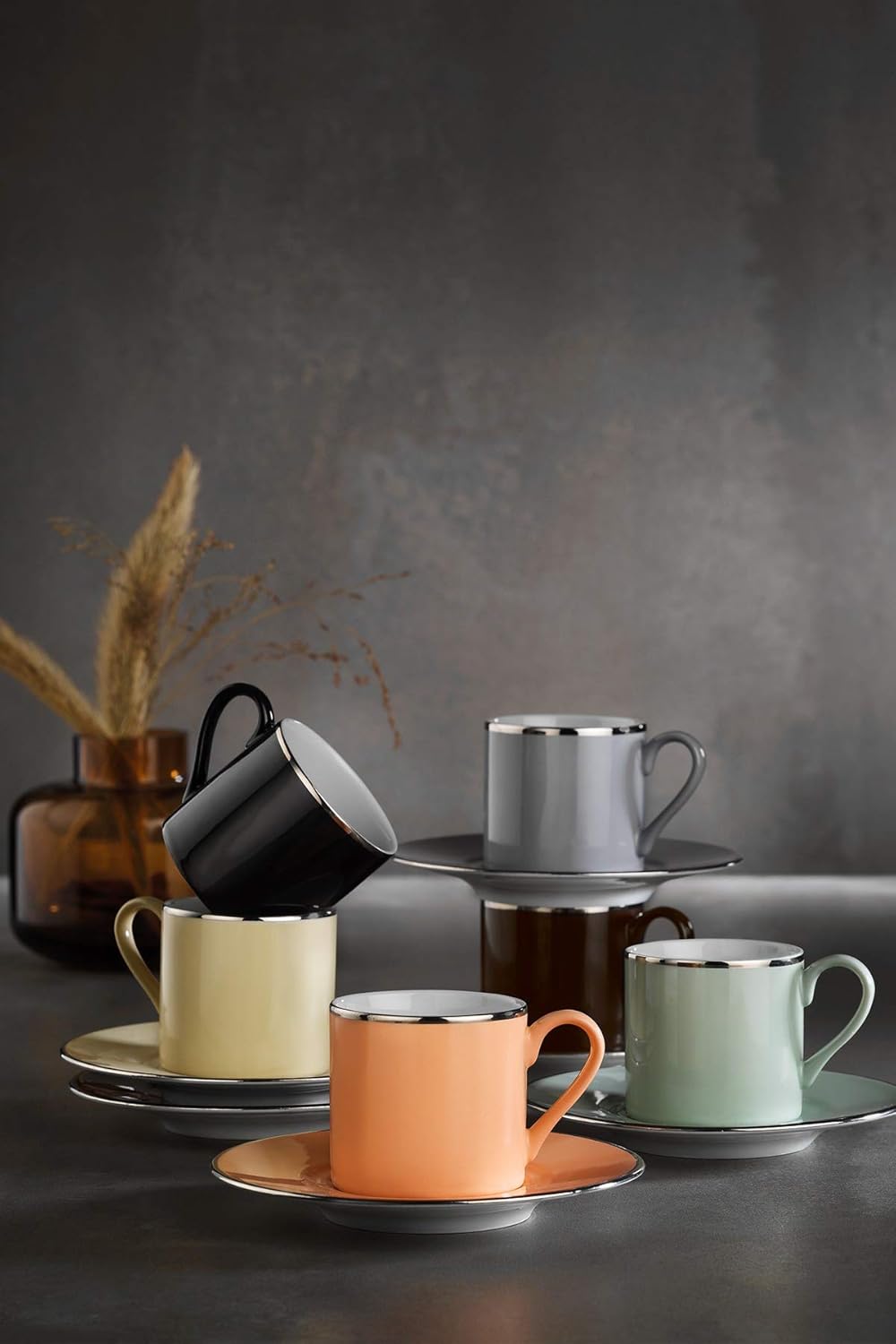 Porselen Rüya Renkli 6 Kişilik 12 Parça Kahve Fincan Takımı, 90 ml