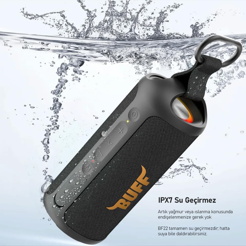 LABS Buff BF22 Taşınabilir IPX7 Su Geçirmez RGB Işıklı Kablosuz Bluetooth Hoparlör