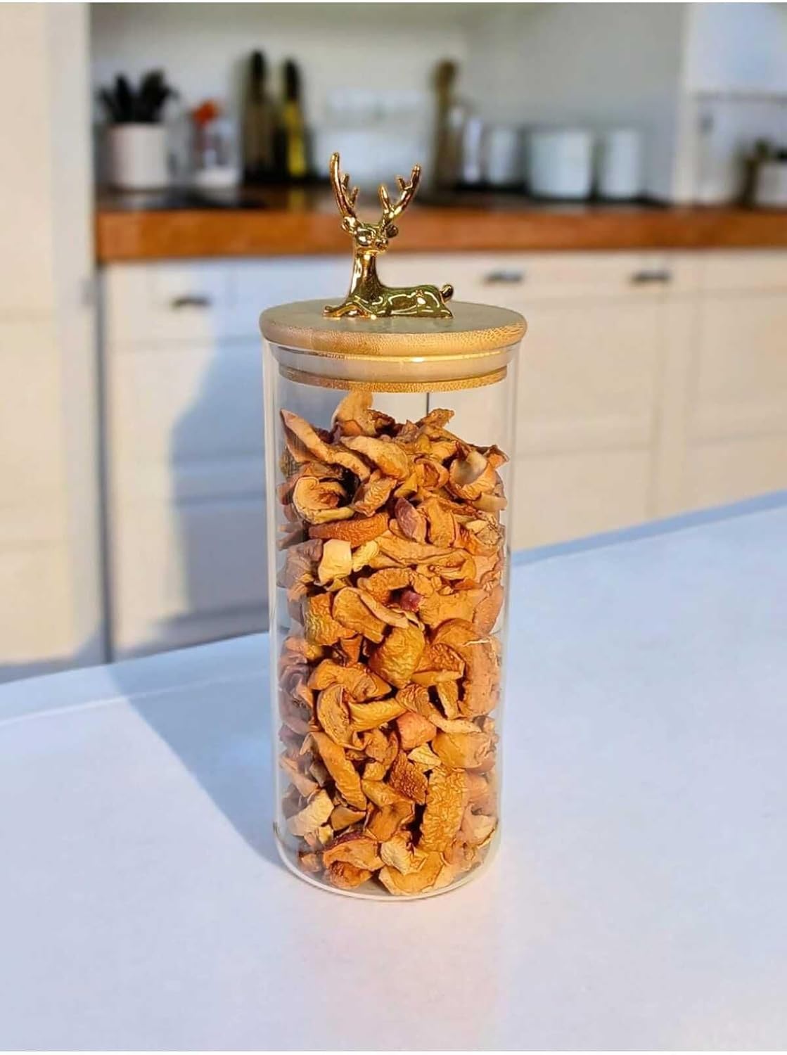 (9X20 Cm) 2 Adet Parlak Şeffaf Renk Geyikli Cam Saklama Kabı Geyik Başlı Y-532,Şeffaf