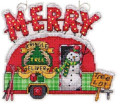 Tatil Kamyonu Süsleri Yeni Başlayanlar İçin Sayılan Kanaviçe Seti, 14 Adet Plastik Tuval, 4 parça