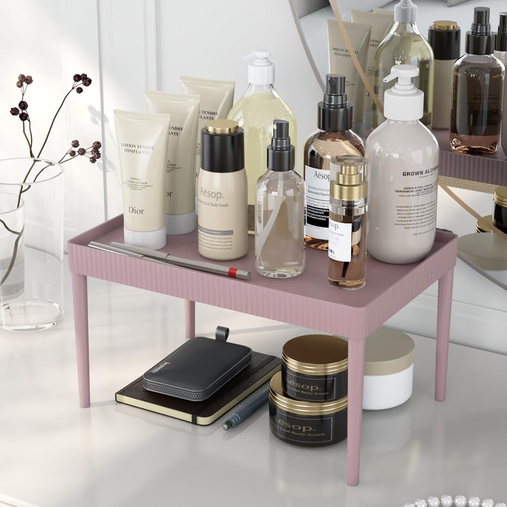 Tek Katlı Çok Amaçlı Ev Banyo Ofis Mutfak Makyaj Ve Kozmetik Organizer Düzenleyici Raf (Rose, 1 Yüzey)