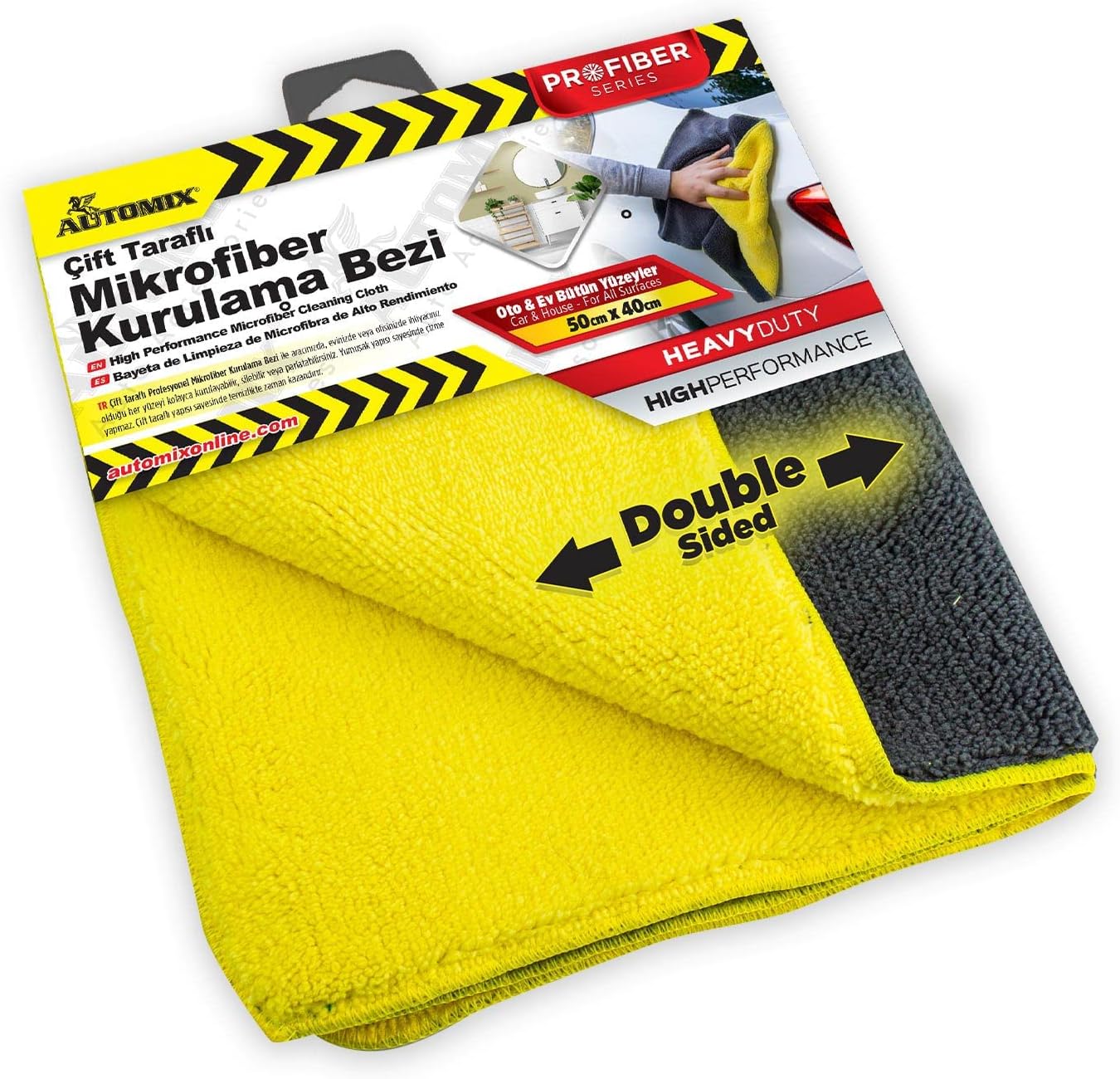 Çift Taraflı Profesyonel Mikrofiber Bez 50x40 Cm | Araç ve Ev İçin Etkili Temizlik