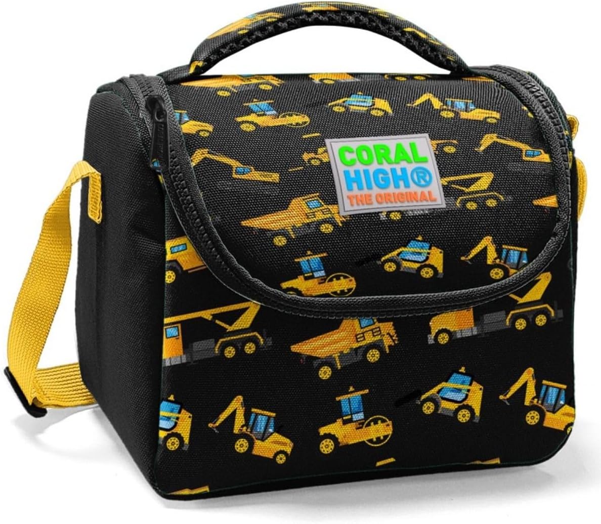 Siyah Sarı İş Makinesi Baskılı Okul Beslenme Çantası
