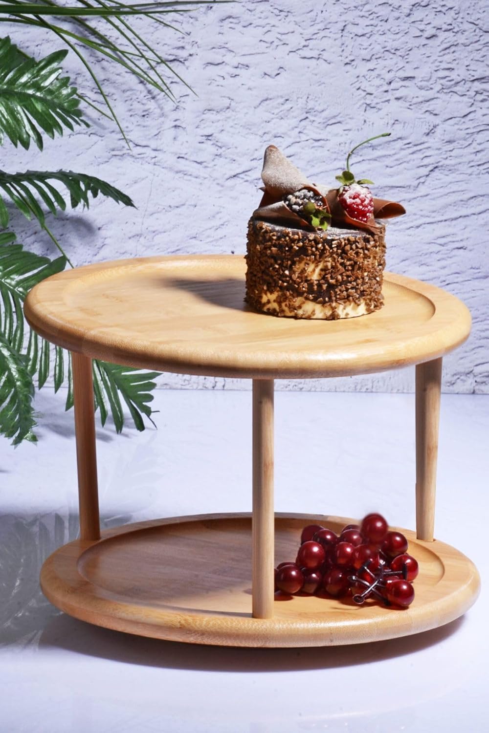 Porselen Diyarı Bambu Döner Stantlı 2 Katlı Sunumluk, Organizer - 360 Derece Döner İkramlık BAMBU