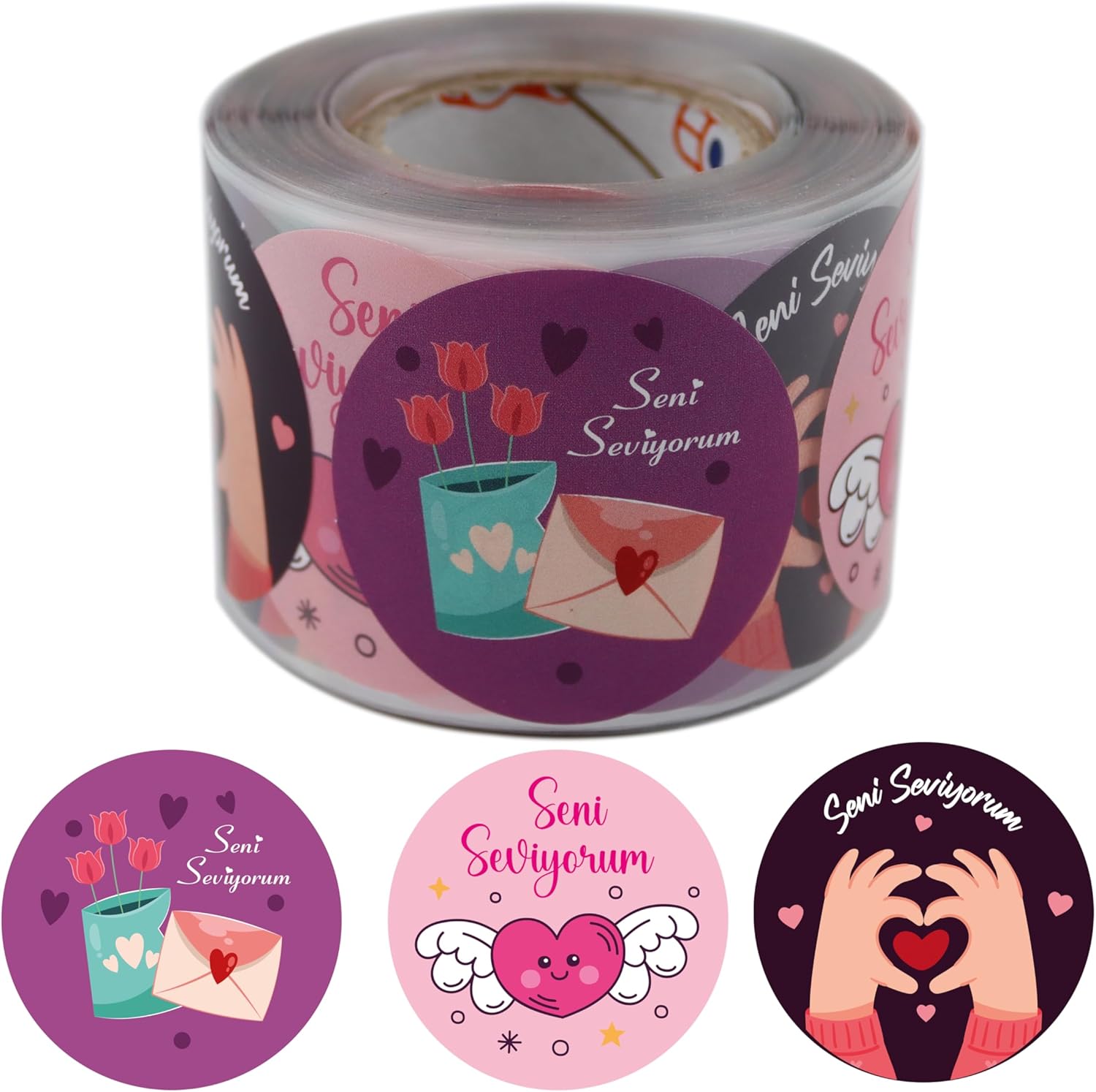 , hazır al hızlı al Seni Seviyorum Etiketi 5cm Çapında 500 Adet Kuşe Aşk Sevgilinize Özel Çıkartma 3 Farklı Tasarım