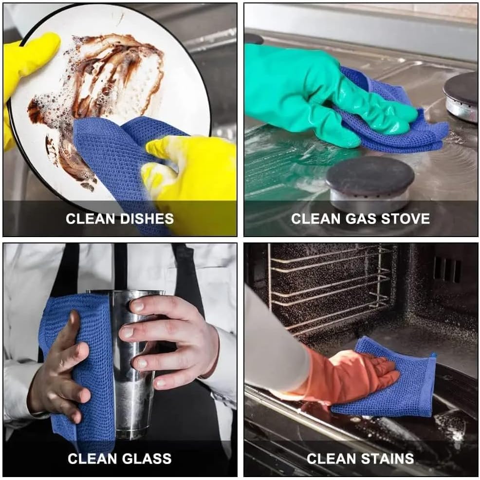 Bulaşık bezleri, 6'lı paket%100 pamuk gofret dokuma süper yumuşak emici bulaşık havlusu, çabuk kuruyan çay havlusu seti, çabuk kuruyan temizlik bezleri, 30x30 cm, lacivert