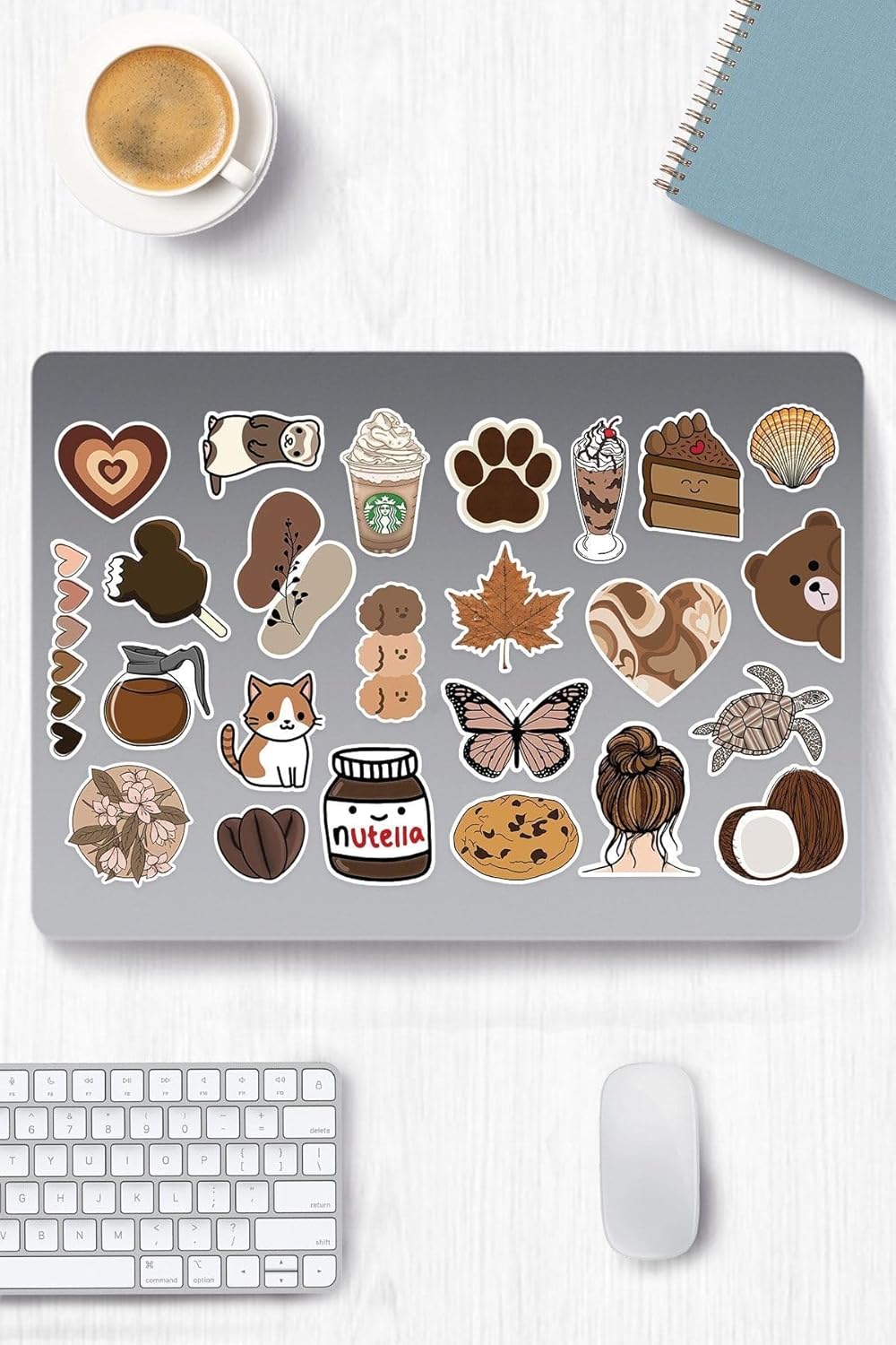 Brown Aesthetic Temalı Etiket Seti - Laptop Notebook Telefon