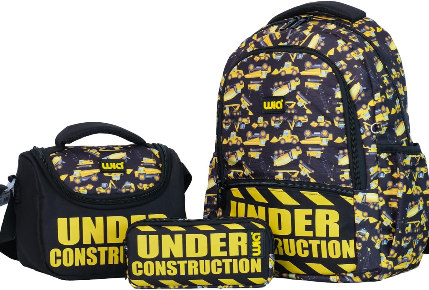 Wia İş Makineleri Baskılı Erkek Çocuk Üçlü Okul Çanta Seti - Siyah-Sarı