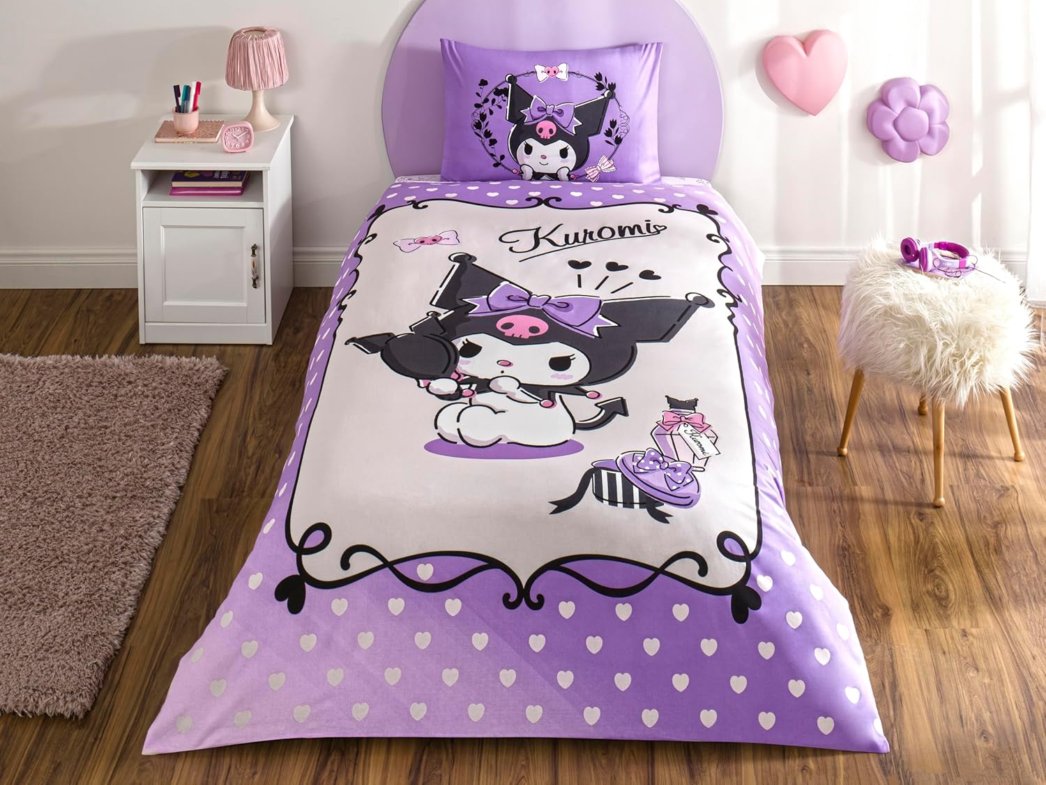 Standart Pamuk Nevresim Takımı, Mor, Lila, Beyaz, Siyah, Tek Kişilik