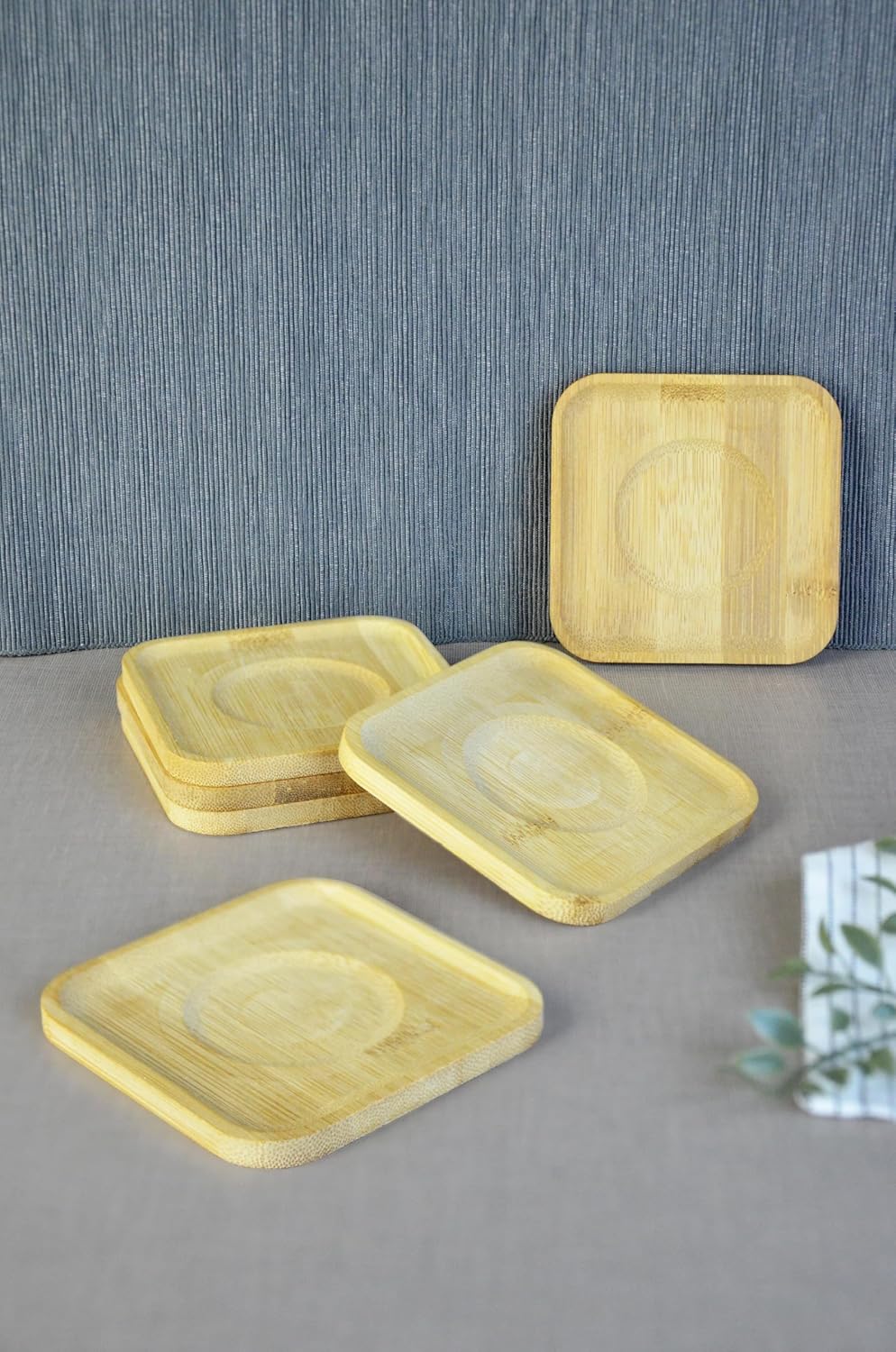 Bambu Serisi 10 cm Genişlikte Kare 6'lı Çay Bardağı Altlığı