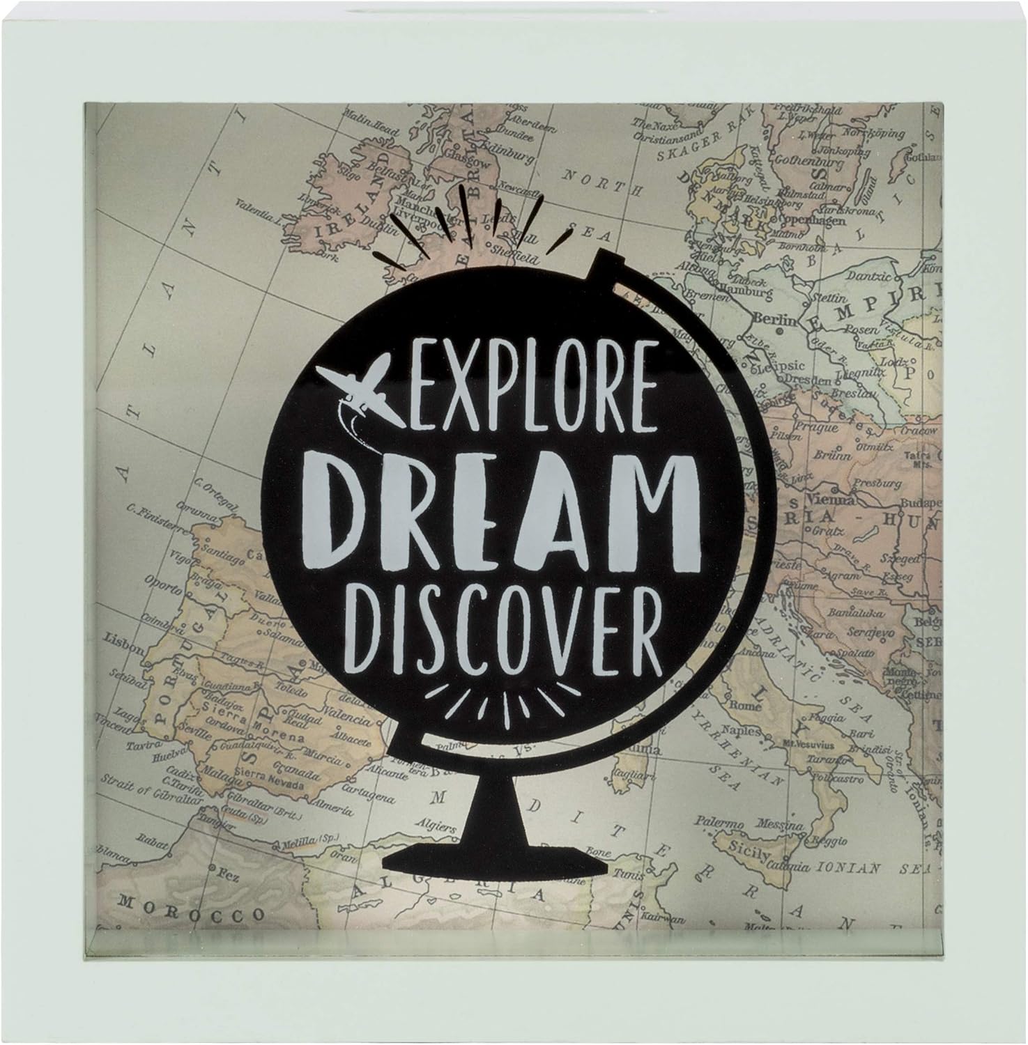 Prinz Explore Money Savings Yetişkinler için Kumbara, Çocuklar için Tasarruf Kutusu Değiştirme Kavanozu, 15,8 cm x 15,5 cm Ahşap Gölge Kutusu, Açık Yeşil