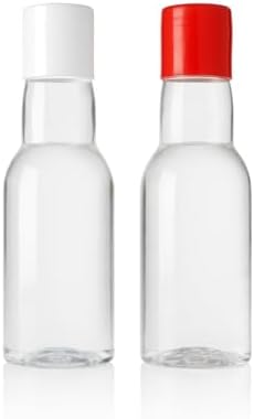 6 Adet 40 ml Kapaklı Plastik Şişe Seti | Tekrar Kullanılabilir, Seyahat Boyu Mini İçecek, Numune ve Sos Şişeleri (Beyaz & Kırmızı Kapaklı)