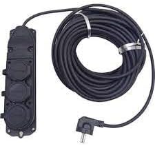 SİYAH RENK TOPRAKLI KAUÇUK SEYYAR ELEKTRİK KABLOSU CCA 3 X 1,5 mm 20 mt 3 LÜ PRİZ