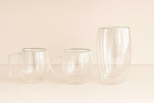 Çift Cidarlı Cam Kupa Ev Ofis Fincanı Isı Yalıtımlı Kulplu Cam Bardak (3'lü My Coffee Set)