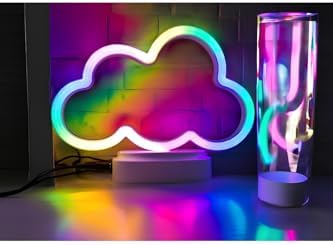 Işık kasabası(18) Neon Bulut Dekoratif Gece Lambası Hediye Kutusu Sevimli Led Çocuk Yatak Odası Bulut renkli - Kalp kırmızı
