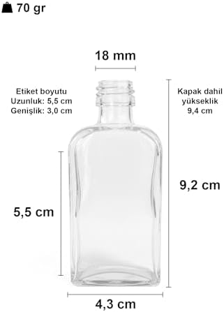 40 ml Kolonya Tıpalı ve Metal Kapaklı Hediyelik Yassı Kolonya Şişesi 40 Cc Nişan, Düğün Cam Şişe 20 Adet (40 ml Yassı, Siyah Kapak )