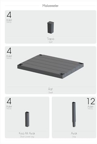 4 Katlı Çok Amaçlı Düzenleyici Raf Ünitesi – Plastik Kitaplık, Banyo, Mutfak,, Depolama ve Saklama Rafı (SİYAH)