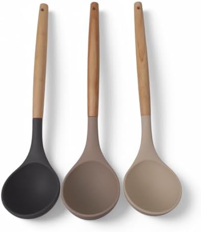 Bambu Saplı Silikon Kepçe, Bambu Uzun Silikon Çorba ve Sos Kepçesi 27cm 3 Renk Seçenekli (SİYAH)