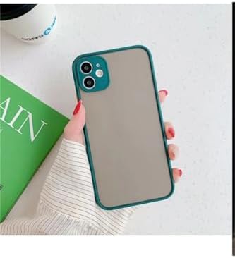 11 ile Uyumlu Arka Kısmı Mat Şeffaf Yapıya Sahip Kenarları Silikon Tpu Malzemeden Üretilmiş Renkli Tuşlara Sahip Kamera Korumalı Transparan Kılıf (Haki)