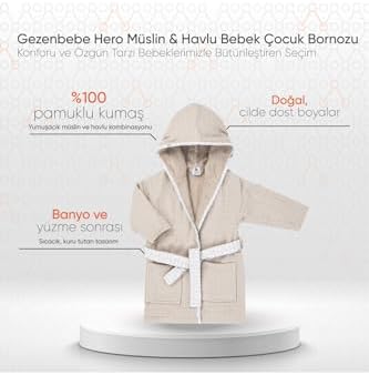 Hero Müslin & Havlu Bebek Çocuk Bornozu 2-4 Yaş