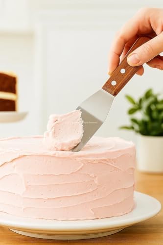 Profesyonel Paslanmaz Çelik Açılı Spatula, Ergonomik Ahşap Saplı, Pasta, Kek ve Krema Sıvama, Tatlı, Baklava Servis Spatulası, Esnek Mutfak ve Pastacılık Yardımcısı
