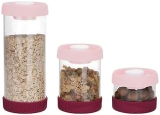 Yuvarlak Vakumlu Cam Saklama Kabı Seti, 3'Lü Set (450 Ml+840 Ml+1500 Ml), Pembe