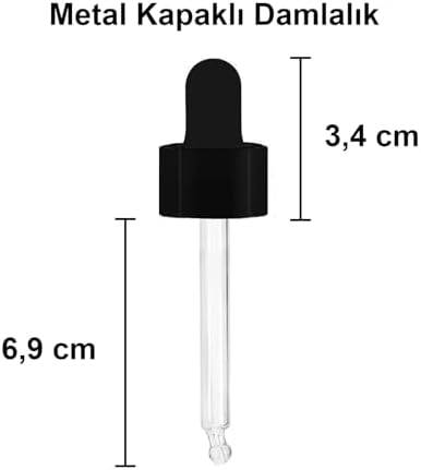 50 ml Metal Kapaklı Damlalık Dropper Şişesi Serum 50 cc Cam Şişe 6 Adet (Siyah Kapak, /Kahverengi)