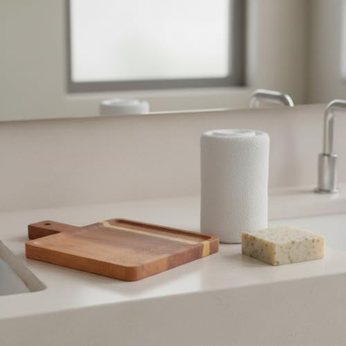 Doğal Akasya Ahşap Dikdörtgen Sunum Tahtası ve Servis Tepsisi – 23x17 cm Kahve Yanı, Peynir ve Kahvaltılık Sunumluk (Kare Formlu Estetik Tasarım)