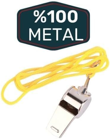 Profesyonel Metal Düdük, Paslanmaz Çelik, Yüksek Sesli, Sarı İpli, Spor ve Acil Durum için, 2 Adet