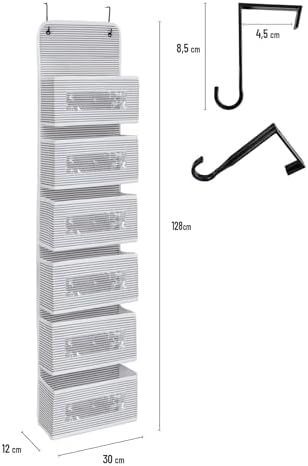 6 Katlı Kapı Arkası Düzenleyici Raf Bebek Eşyası Çocuk Odası Banyo Organizer (Gri - Beyaz Çizgili)