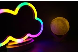 Işık kasabası(106) Neon Bulut Ve 3d Led Sarı Küre Gece Lambası Sarı