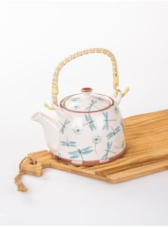 Hasır Saplı Porselen Demlik Yusufçuk Dekorlu, 900Ml Çay, Kahve, Bitki Çayı Sunum