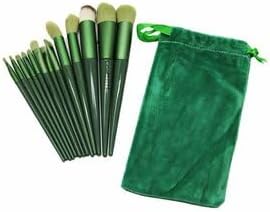 13 Parça Profesyonel Makyaj Fırça Seti, Yeşil Kadife Taşıma Çantalı, Kozmetik Uygulama Fırçaları