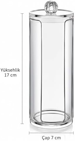 Şeffaf Kapaklı Akrilik Tekli Pamukluk Organizer – 17 cm Silindirik Makyaj Pamuğu Saklama Kutusu, Hijyenik ve Şık Düzenleyici