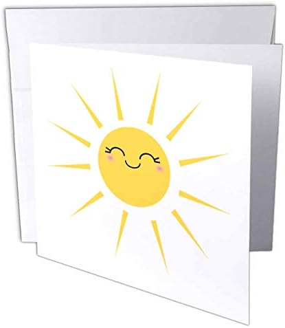 Gülümseyen mutlu güneş - sevimli kawaii sarı güneşli gülen yüz - beyaz üzerine yazlık güneş ışığı - Tebrik Kartları, 15 x 15 cm, 12'li set (gc_113063_2)