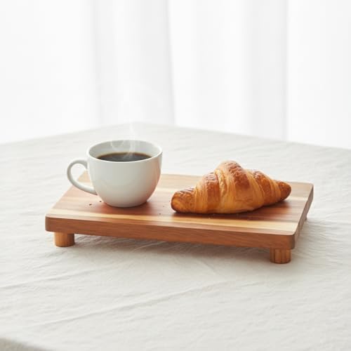 Doğal Akasya Ahşap Ayaklı Sunum Standı ve Servis Tepsisi – 25x18 cm Dikdörtgen Yükseltici, Banyo Tezgahı, Mutfak ve Kahve Köşesi Düzenleyici