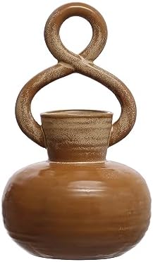 8.5 inç Taş Bükülmüş Sap ve Reaktif Sır, Kahverengi Vazo