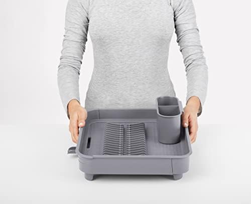 Açılır Kapanır Bulaşıklık Tabaklık, Su Tahliye Oluklu ve Çatal Bıçak Kurutmalıklı-Modern Tasarım Plastik (Gri)