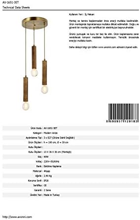 AV-1651-3ET Eskitme Kaplama Modern Avize E27 Ahşap 35cm