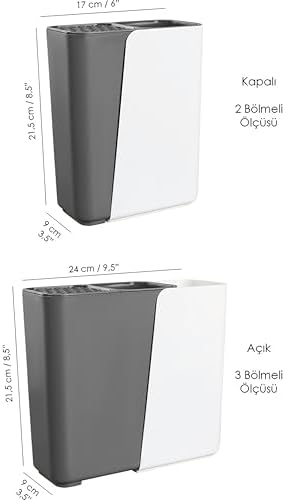 Çok Fonksiyonlu Mutfak Düzenleyici, 2-3 Bölmeli Ayarlanabilir Genişlik, Çatal Kaşık Bıçak Tutucu, 17-24 cm Genişlik (Siyah)