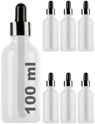 100 ml Metal Kapaklı Damlalık Dropper Şişesi Serum 100 cc Cam Şişe 6 Adet (Siyah Kapak, Şeffaf)