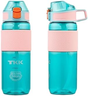 TKK 700ml Pipetli Taşıma Kulplu Silikon Gövde Ölçü Skalalı Su Matarası (Turkuaz)