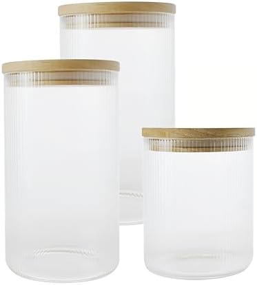 3'lü Cam Kavanoz Seti, Bambu Kapaklı, 20cm 15cm 10cm, Şeffaf Cam Gövde, Dekoratif Saklama Kabı