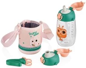 Çocuk Kılıflı 2 Ayrı Kapaklı Pipetli Tritan Su Matarası 480Ml 6955485620136