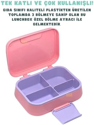 Bento 1030ml Lunchbox Tek Katlı 3 Bölmeli PP Plastik Sefer Tası Yemek Kutusu (Pembe)