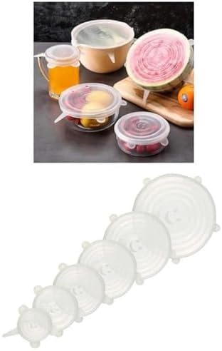 6 Boy Gıda Koruyucu Silikon Kapak Seti - Esnek ve Yeniden Kullanılabilir Saklama Kapakları