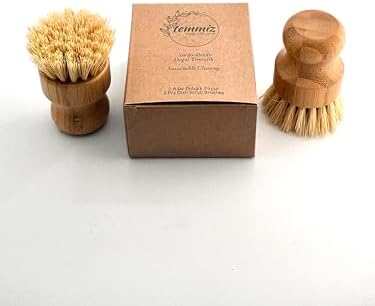 Temmiz 2'li Küçük Bulaşık Fırçası, Ergonomik Bambu Tutma Kısmı, Sisal Lifi Fırça, Güçlü Sürdürülebilir Doğal Temizlik